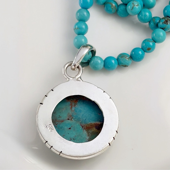 Mohave Turquoise Pendant Necklace Sterling Silver 925 Boho Southwest - Picture 6 of 8